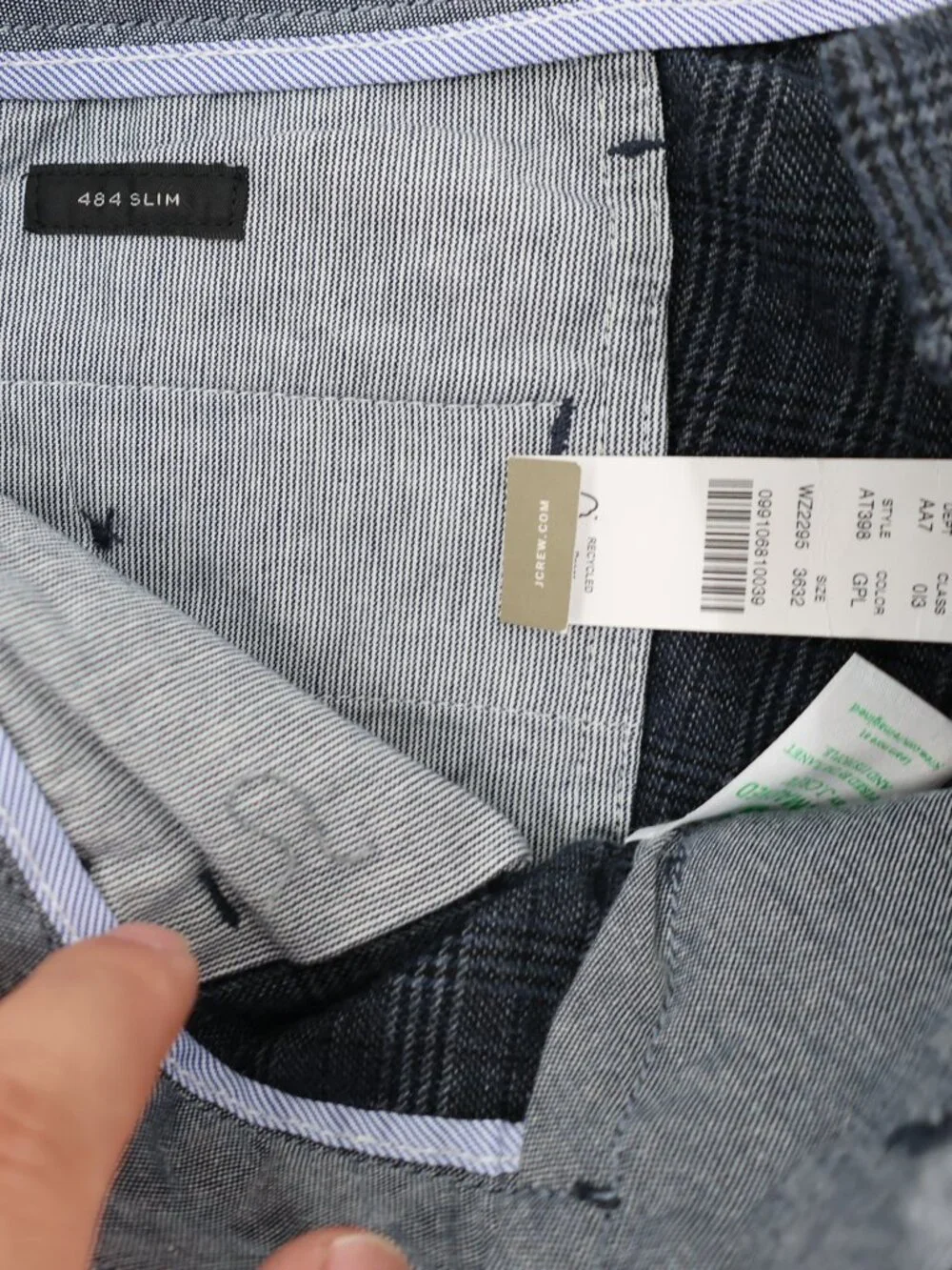 NWT J Crew 484 Pants Mens 32 L32 Slim Fit Brushed Twill Plaid Stretch Flat Front